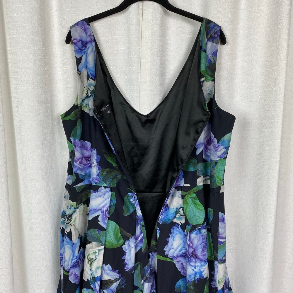 City Chic Black&Purple Floral Sateen Fit&Flare Midi Dress Sz.L/20W - Picture 8 of 13